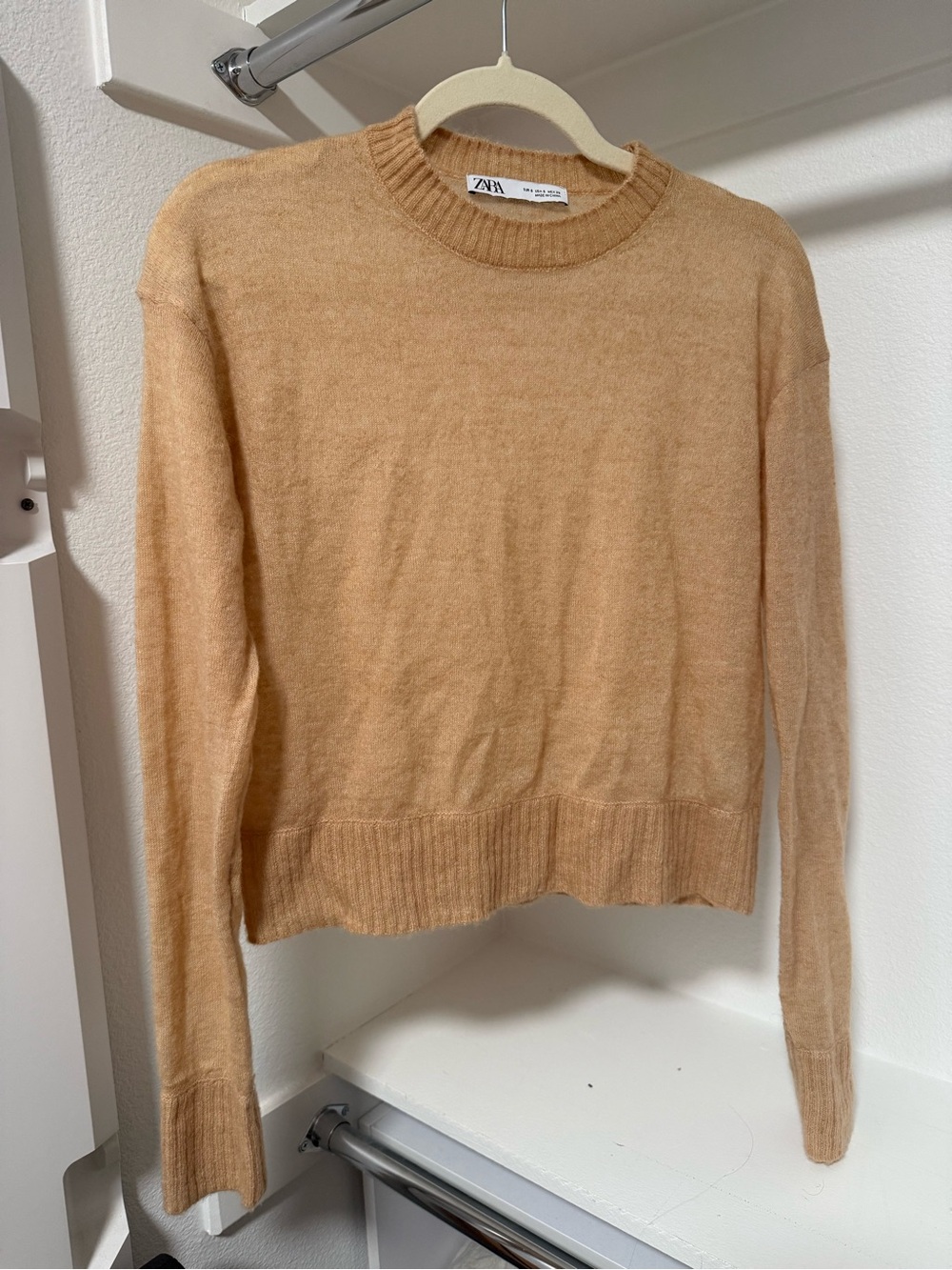 ZARA Cream Sheer Crew Neck Sweater